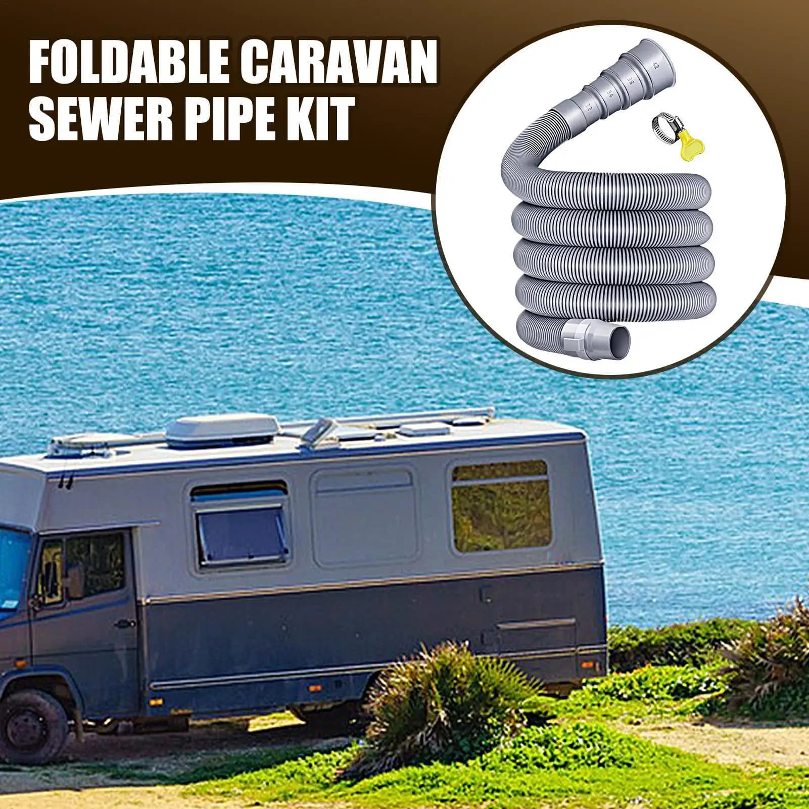 3/4/5m Foldable Caravan Sewer Plumbing Kit with Adjustable Adapter and Clamp Leak-Proof RV Hose Flexible Drain Hose