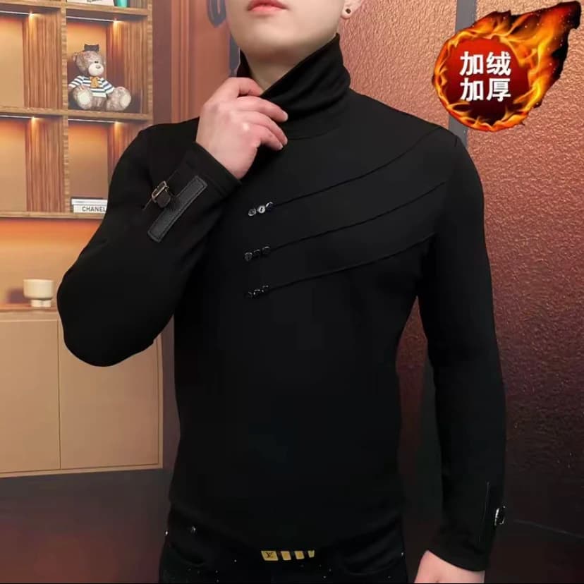 Maglietta a Maniche Lunghe Autunno Inverno per Uomo, Spessa e Calda, Collo Alto, Pullover Casual, Abbigliamento Streetwear Sociale