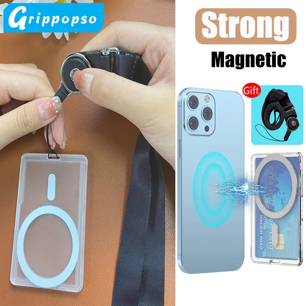 Grippopso per portafoglio porta carte Magsafe con cordino per telefono cellulare Custodia a portafoglio magnetica trasparente Accessori per telefono