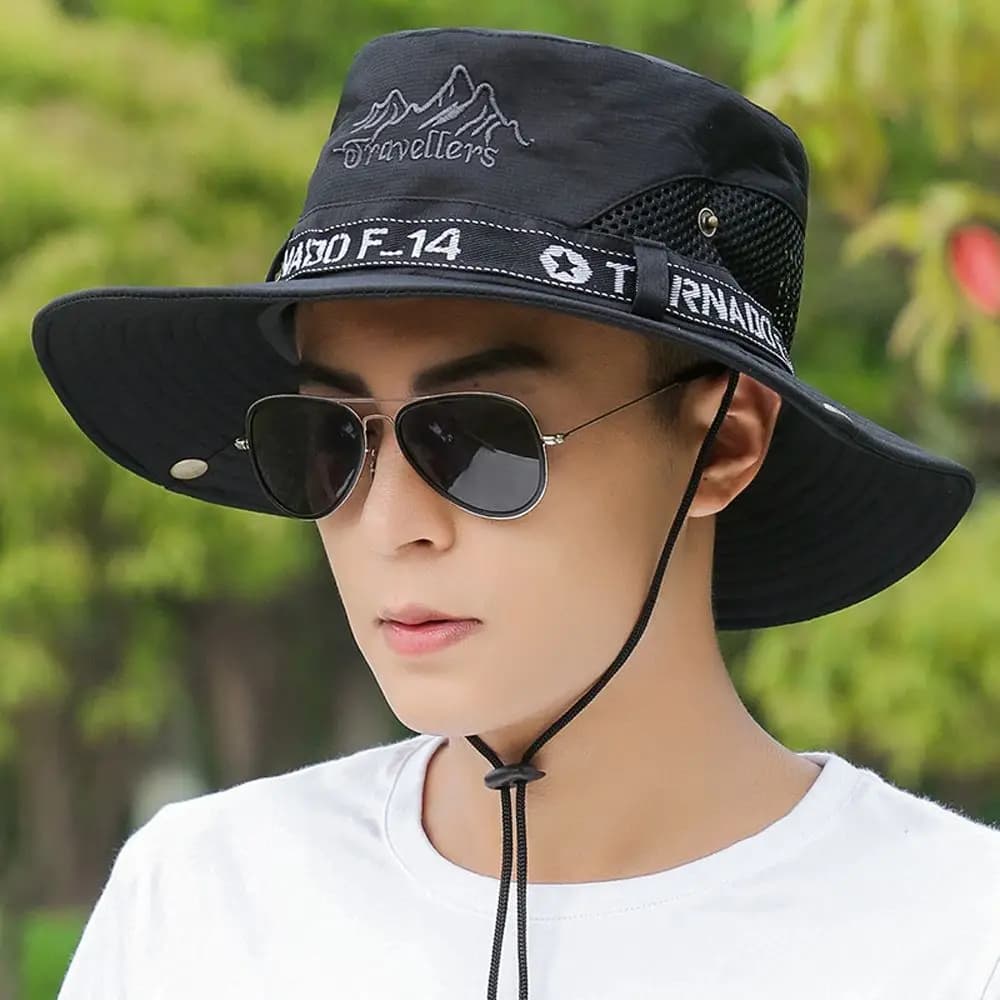 Sunshade Breathable Climbing Outdoor Hiking Letter Cotton Man Sun Hat Large Brim Cap Bucket Hat