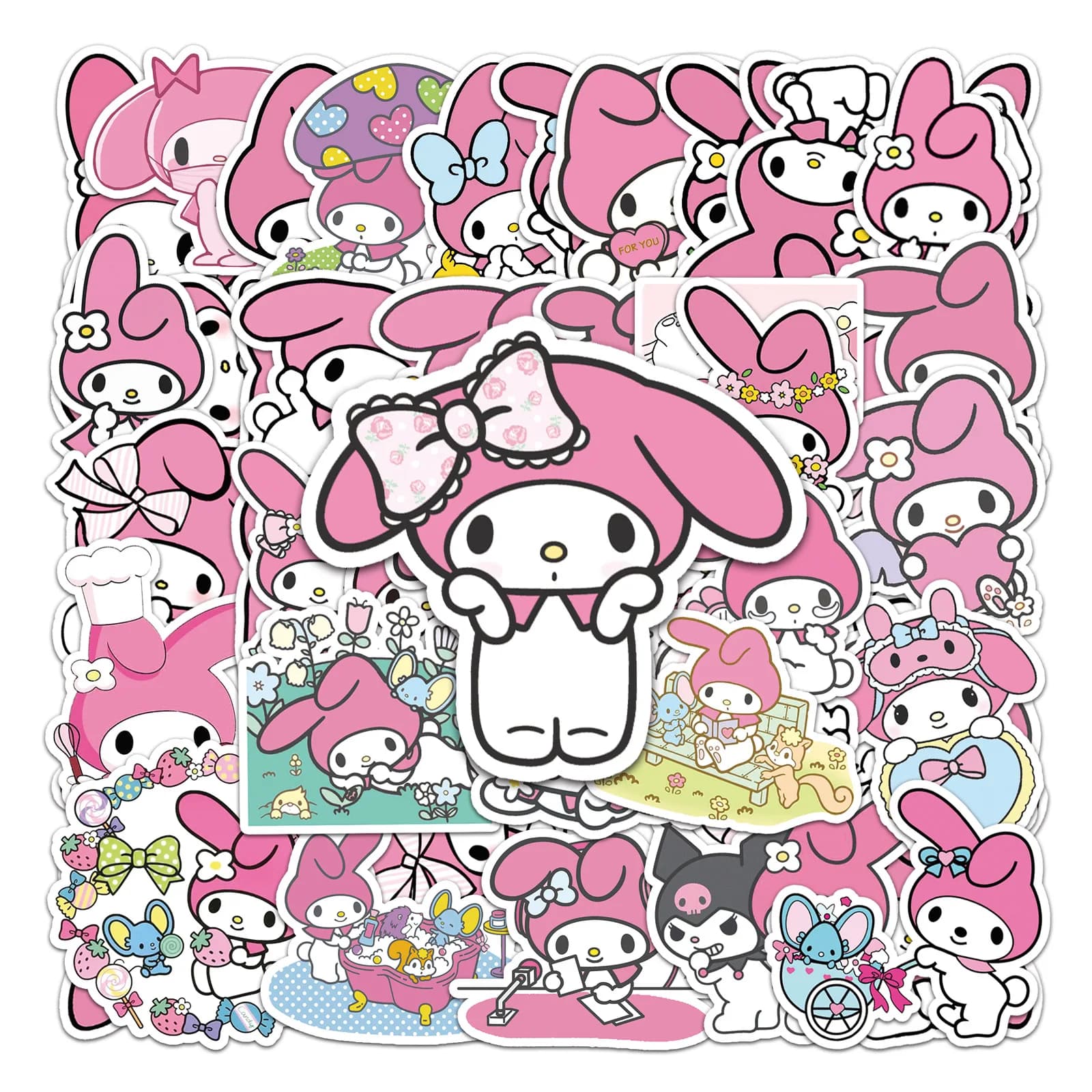 50 Pezzi Adesivi Sanrio Melody, Divertenti Decorazioni Cartoon, Regalo Creativo per Tazze, Scatole, Laptop, Valigie