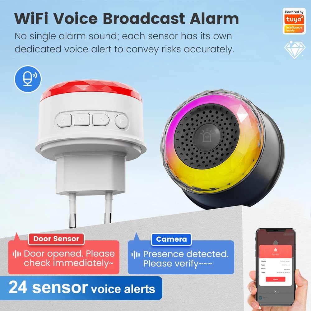 Tuya Wifi Smart Siren for Home Security Sound and Light Alarm Sensor Smart Home Life APP For Vibration CO VOC PIR Human Presence