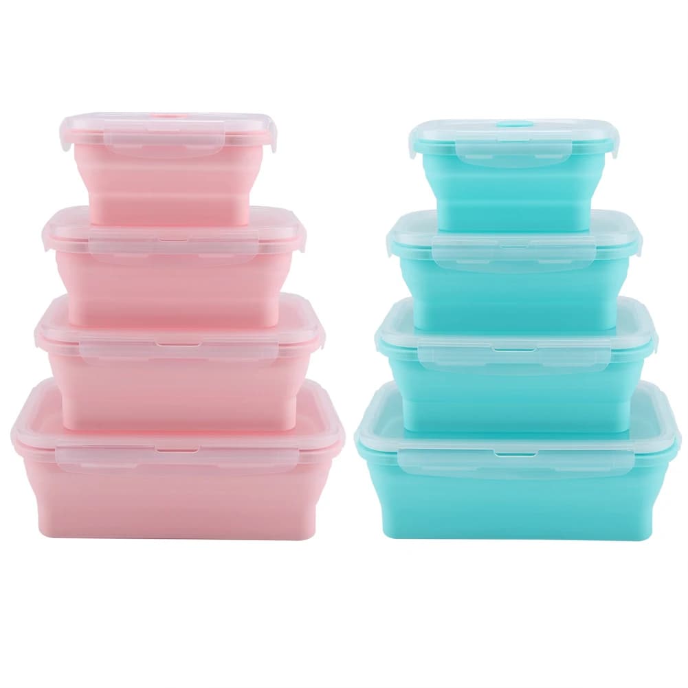 Folding Lunch Box 4 Size Portable Silicone Lunch Box Folding Microwave Safe Lunchbox Food Container Silicone Food Container