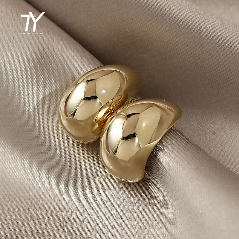 Simple Pea Shaped Copper Alloy Gold Color Drop Earrings For Woman 2025 Korean Fashion Jewelry Goth Party Girls Unusual Accessory