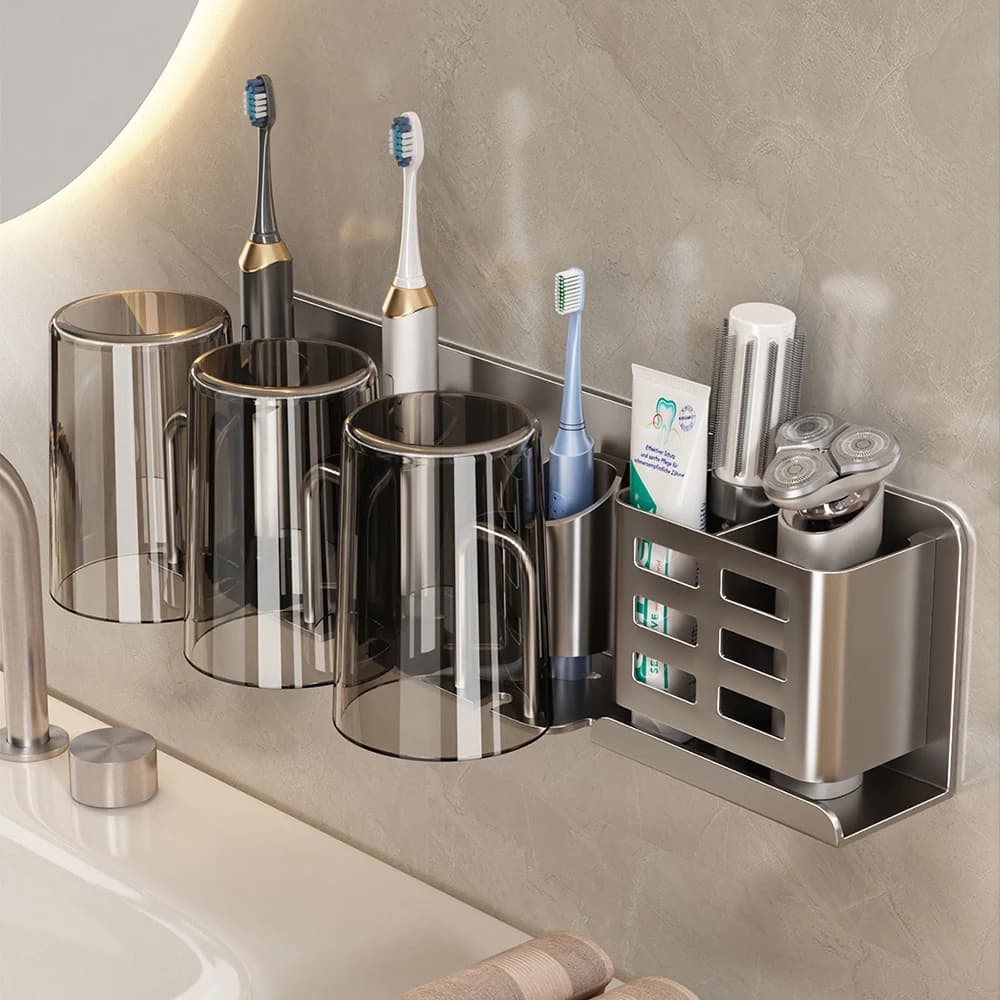 Electric brush holder in aluminum wall for bathroom Toothbrush holder, wall brush holder to store toiletries