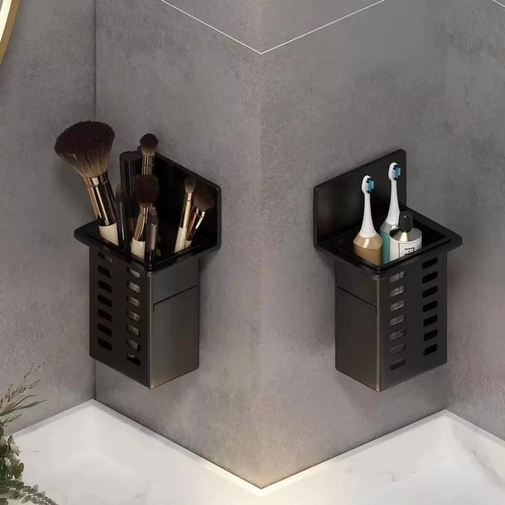 Wall Mounted Wall Toothbrush Holder Hanging Bracket Self Adhesive Bathroom Storage Box No Drill Toothpaste Rack Kitchen Bathroom