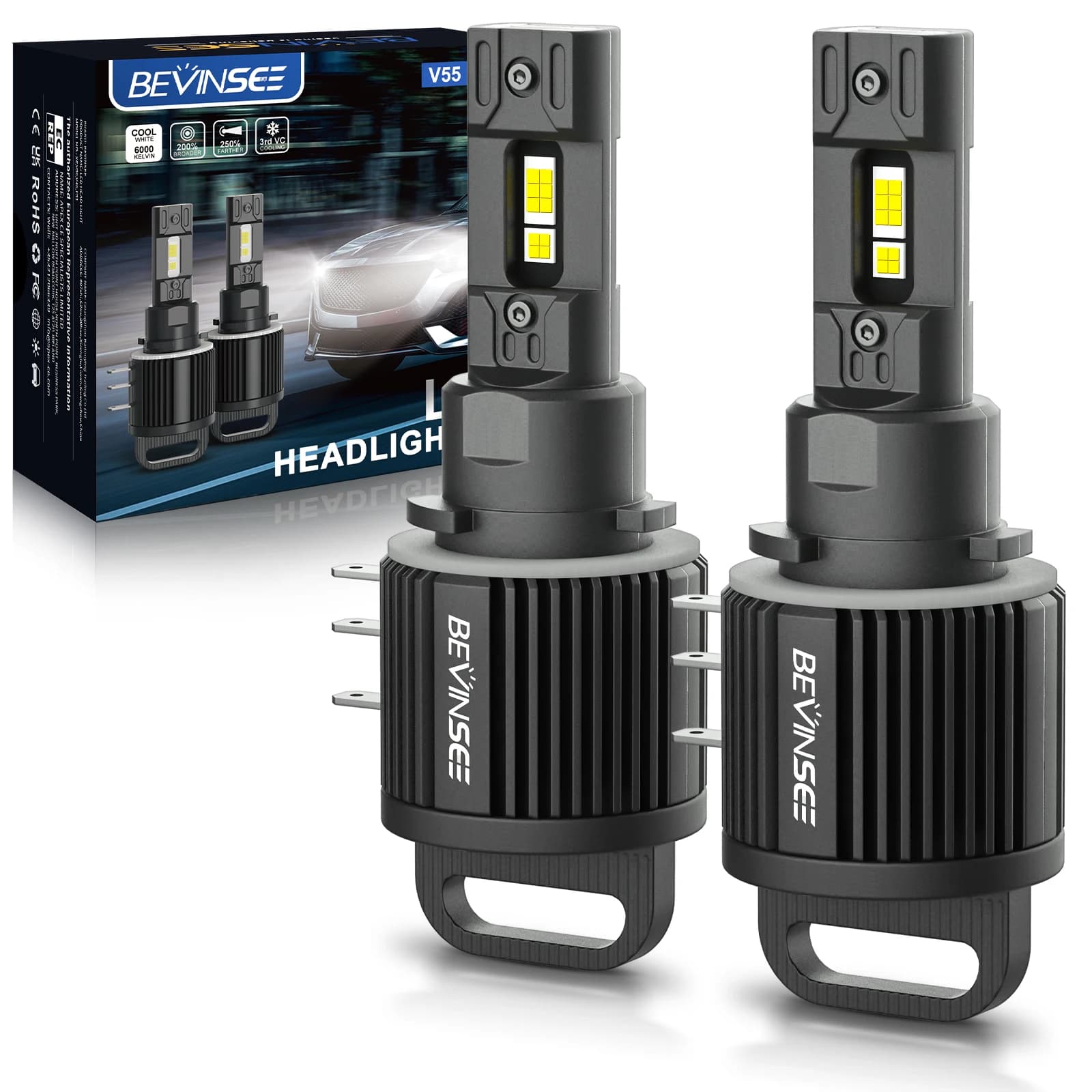 BEVINSEE H15 Faro LED Globi 11000LM Abbagliante + DRL 6000K 12V Lampadine LED per Ford Focus Fiesta per Volkswagen Amarok Tiguan