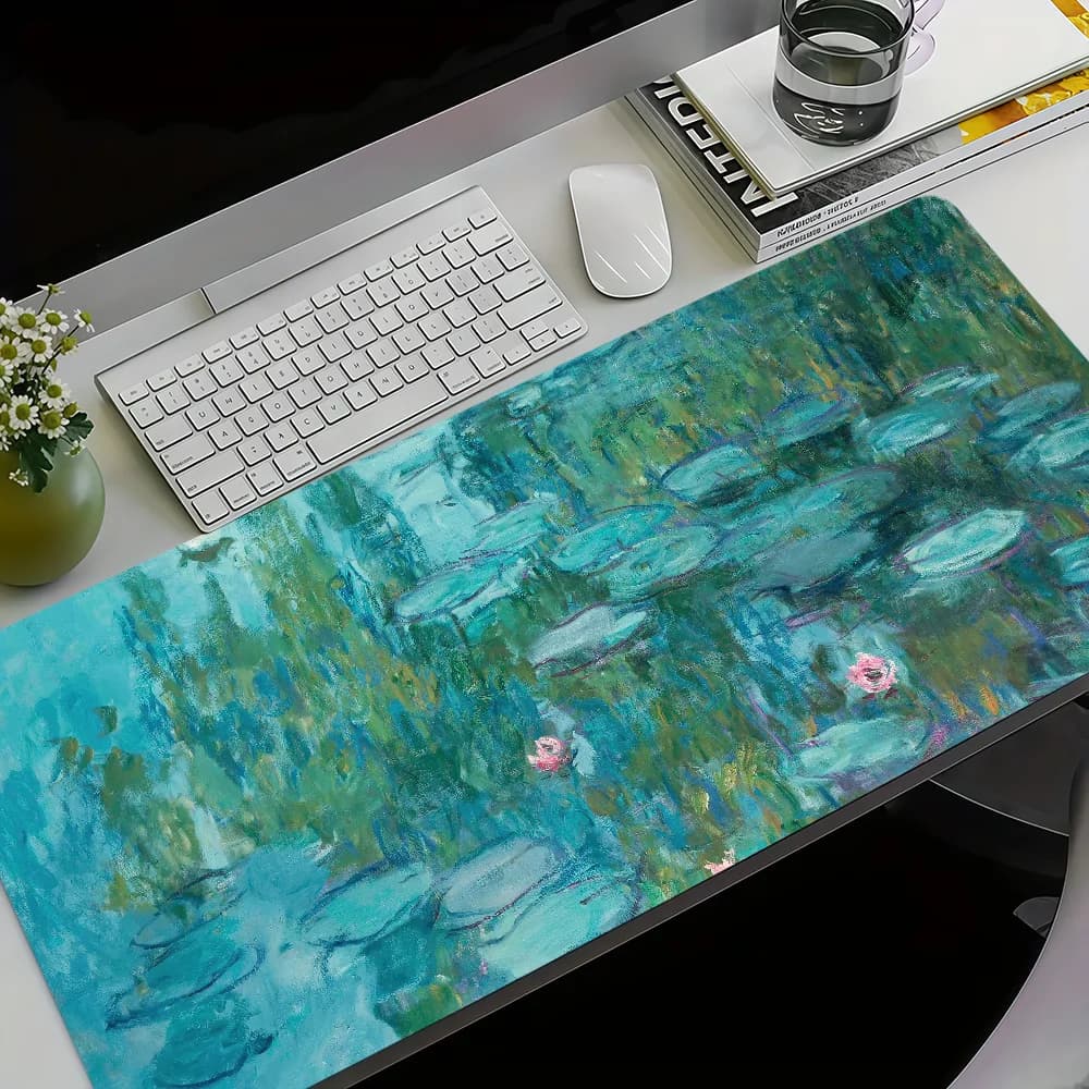 Tappetino per mouse Art Claude M-Monet Sunrise Lotus, antiscivolo, ispessito, grande, con bordo cucito, per gaming, ufficio e studenti