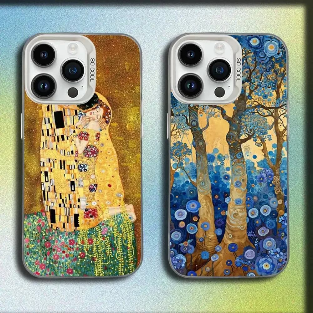 Custodia per telefono Gustav A-Art Klimt per iPhone 17, 16, 15, 14, 13, 12, 11, Pro, Max, Plus, E, SE4, Air, Mini, Bianca, con scatola IMD