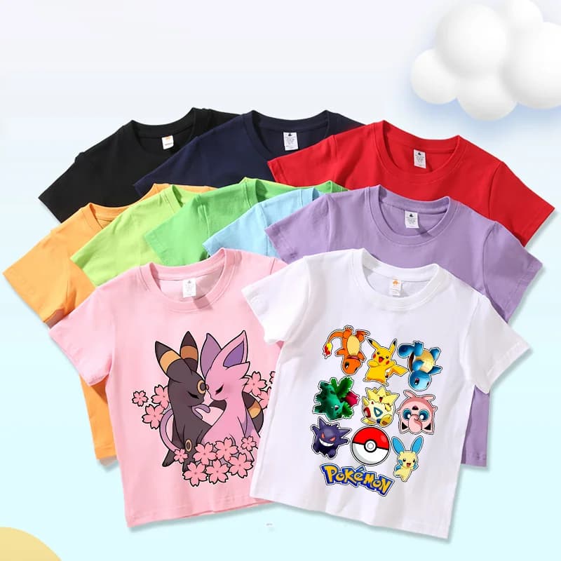 Pokemon Kids T-shirt Pikachu Summer Kids Short Sleeve Charmander Gengar Top Boys Fashion Tee Girls Casual Clothing Gift