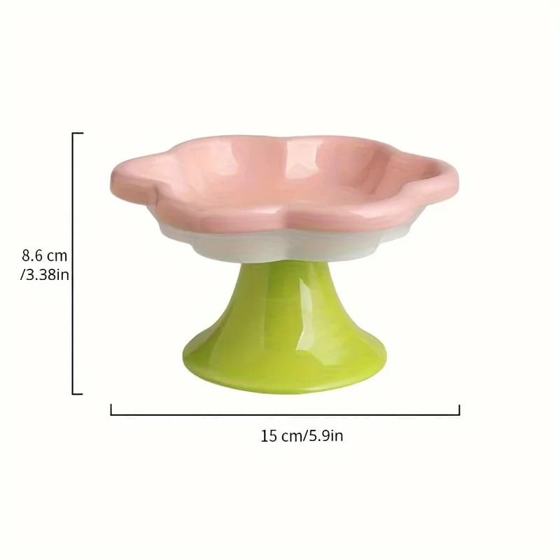 For Neck Protection Healthy Pet Dish Elevated Ceramic Cat Food Bowl With Stand Flower Design Raised Feeder