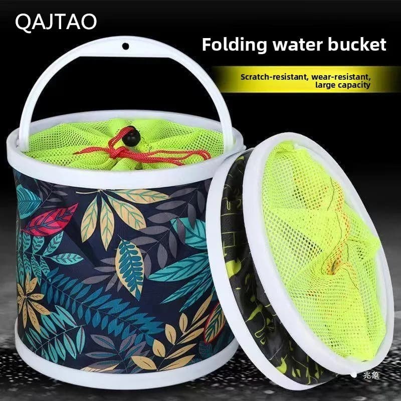 Bucket fishing bucket, live fish bucket, 6-meter rope anti jump net fishing gear, fish protection bucket, outdoor folding bucket