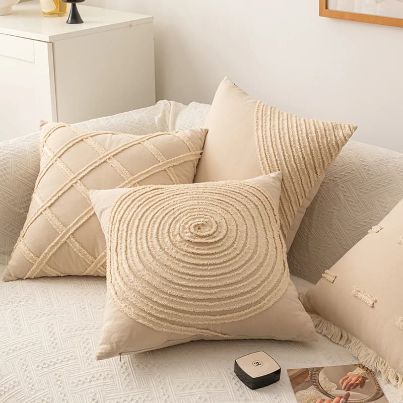 Beige Cushion Cover 45x45cm Pillow Cover Tassels Solid Cotton Linen for Home Decoration Sofa Bed Chair Living Room Bedroom Sofa