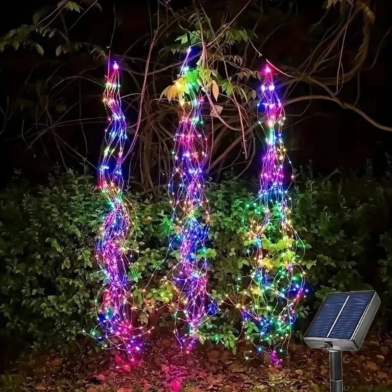 Luci a ramo a LED ad energia solare con luce a cascata impermeabile in rame per la decorazione dell'albero di Natale all'aperto per feste in giardino