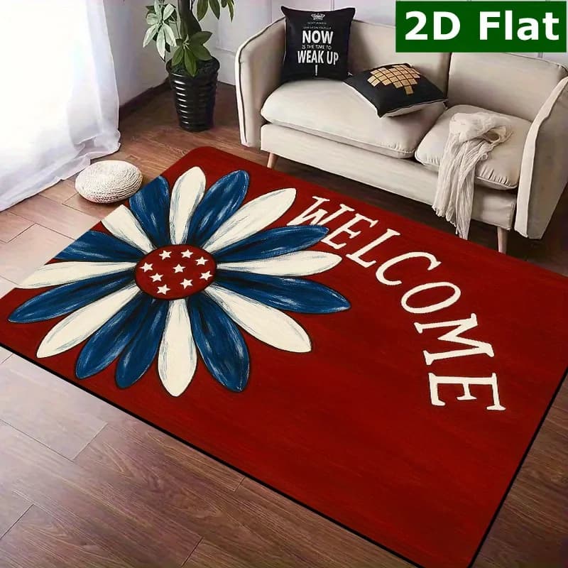 American Flag Daisy Welcome Door Mat Non Slip Entrance Rug for Front Door Porch Kitchen Indoor Outdoor