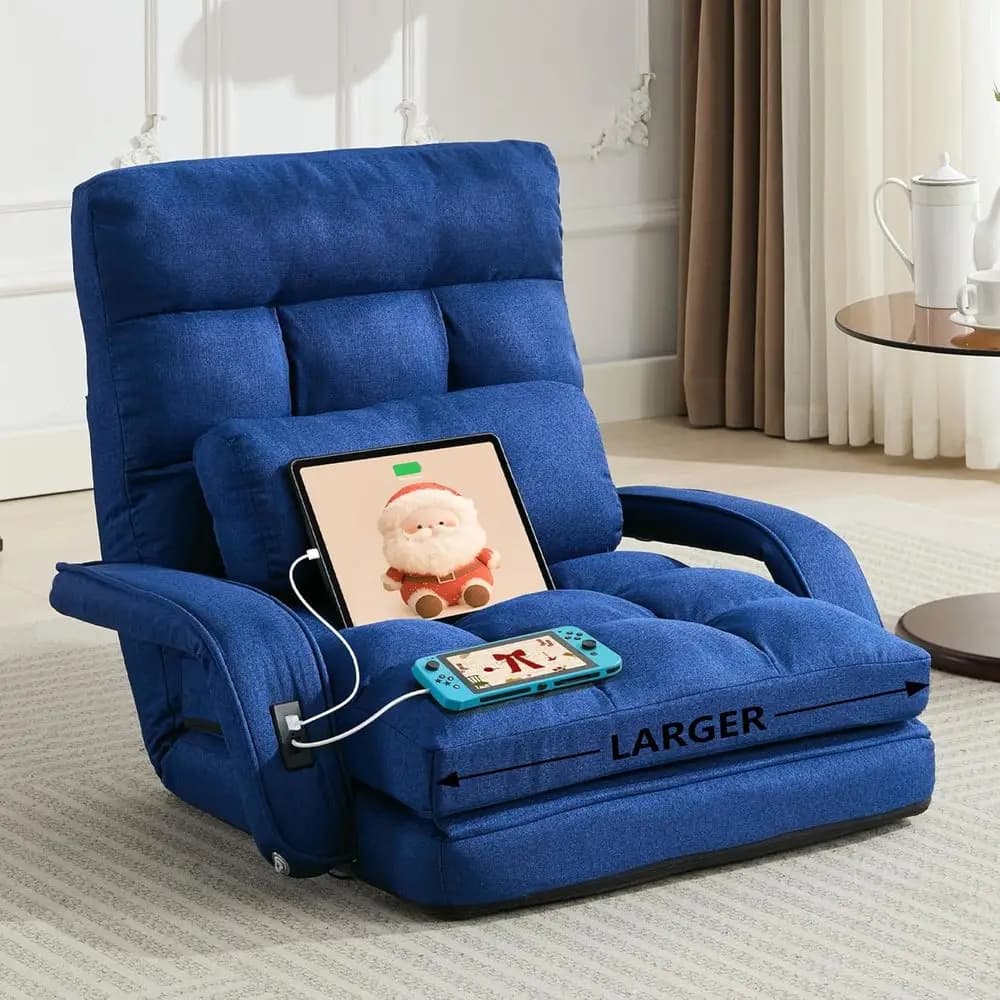 Poltrona da camera Comy con 2 porte USB per la ricarica, divano a 5 posizioni per gaming o per adulti, poltrona lounge pieghevole da interno per il relax