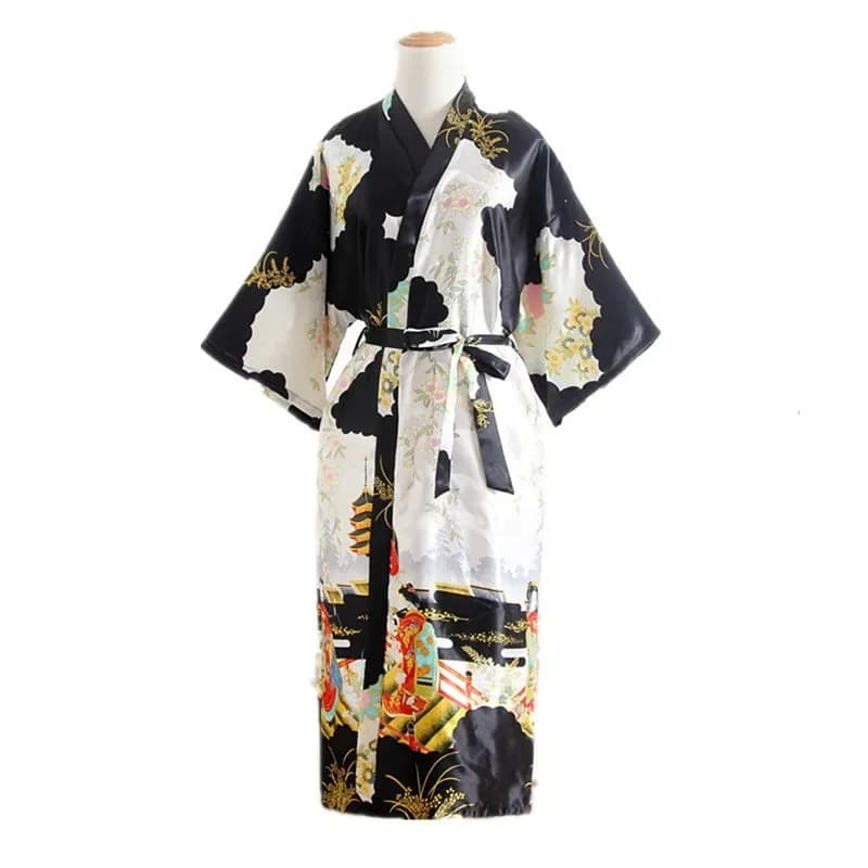 Japanese Kimono Style Cardigan Satin Bathrobe Long Pajamas Night Robe Yukata For Women Japanese Clothes Peacock Print