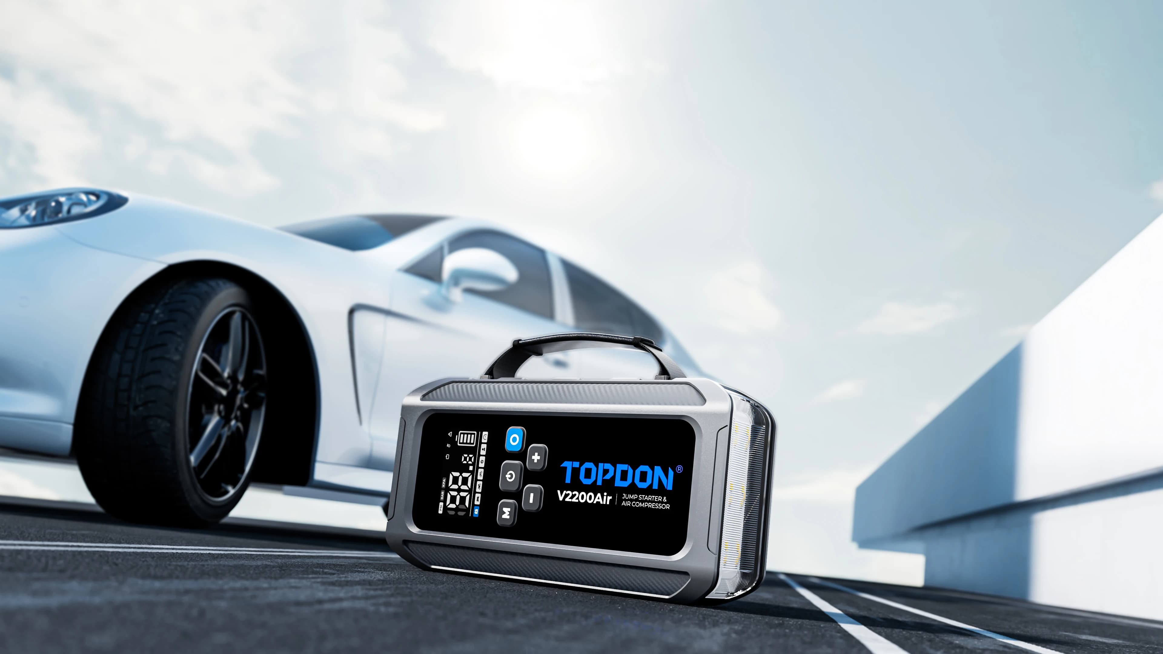 2026 Nuovo TOPDON V2200 Air 2-in-1 Avviatore di Emergenza e Gonfiatore Pneumatici, Avviatore per Auto con Super Condensatore e Power Bank