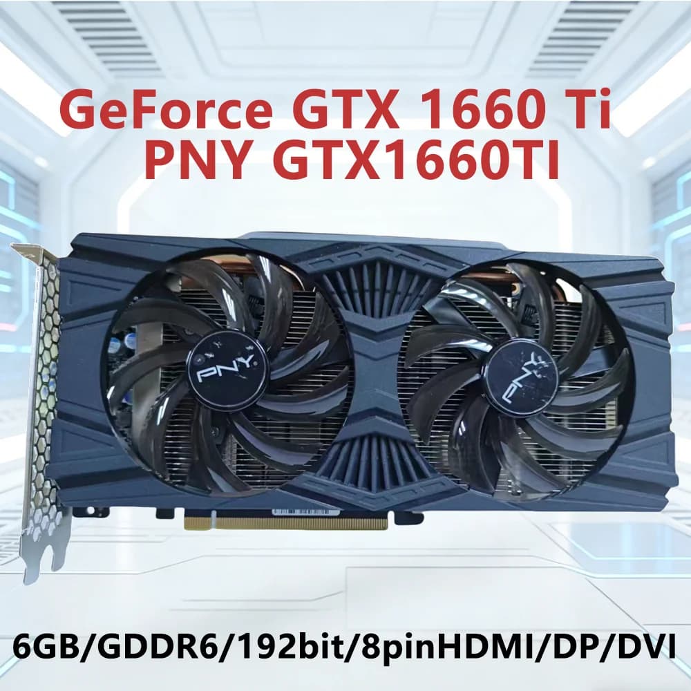 Scheda grafica da gioco PNY GeForce GTX 1660 Ti 6GB GDDR6 192bit con supporto PCI-E 3.0 8Pin, interfacce HDMI, DP, DVI e doppia ventola per PC desktop