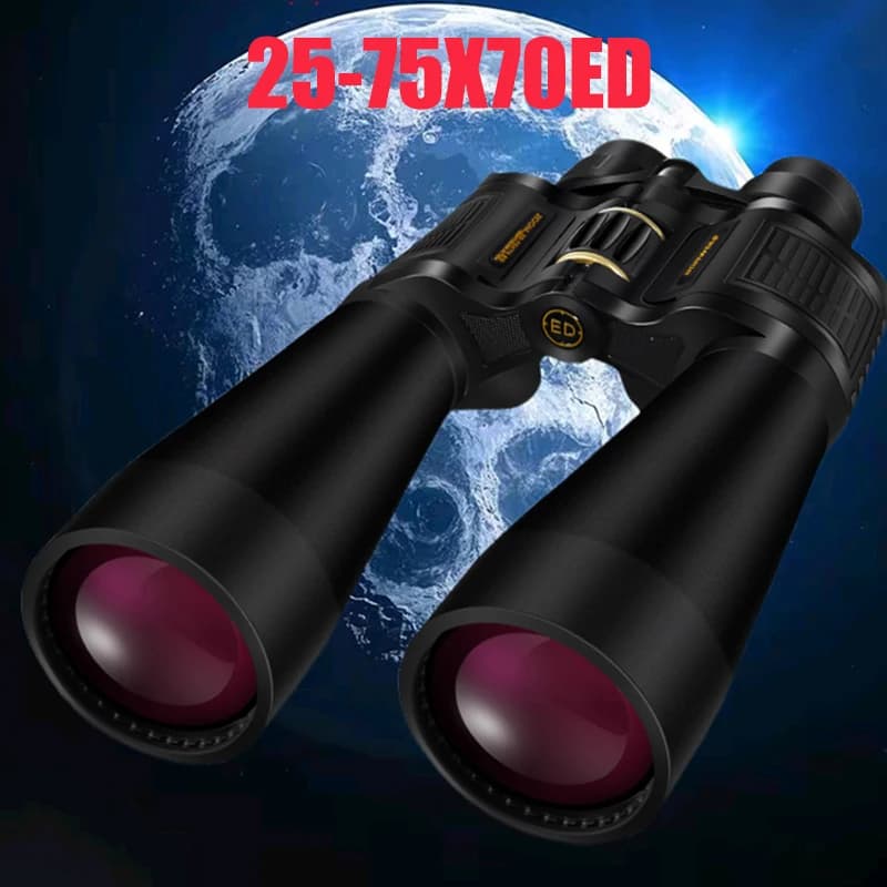 BORWOLF Binocolo con Lente Obiettivo Grande 25-75X70, Ottica FMC ad Alta Potenza per Caccia, Birdwatching, Osservazione della Luna