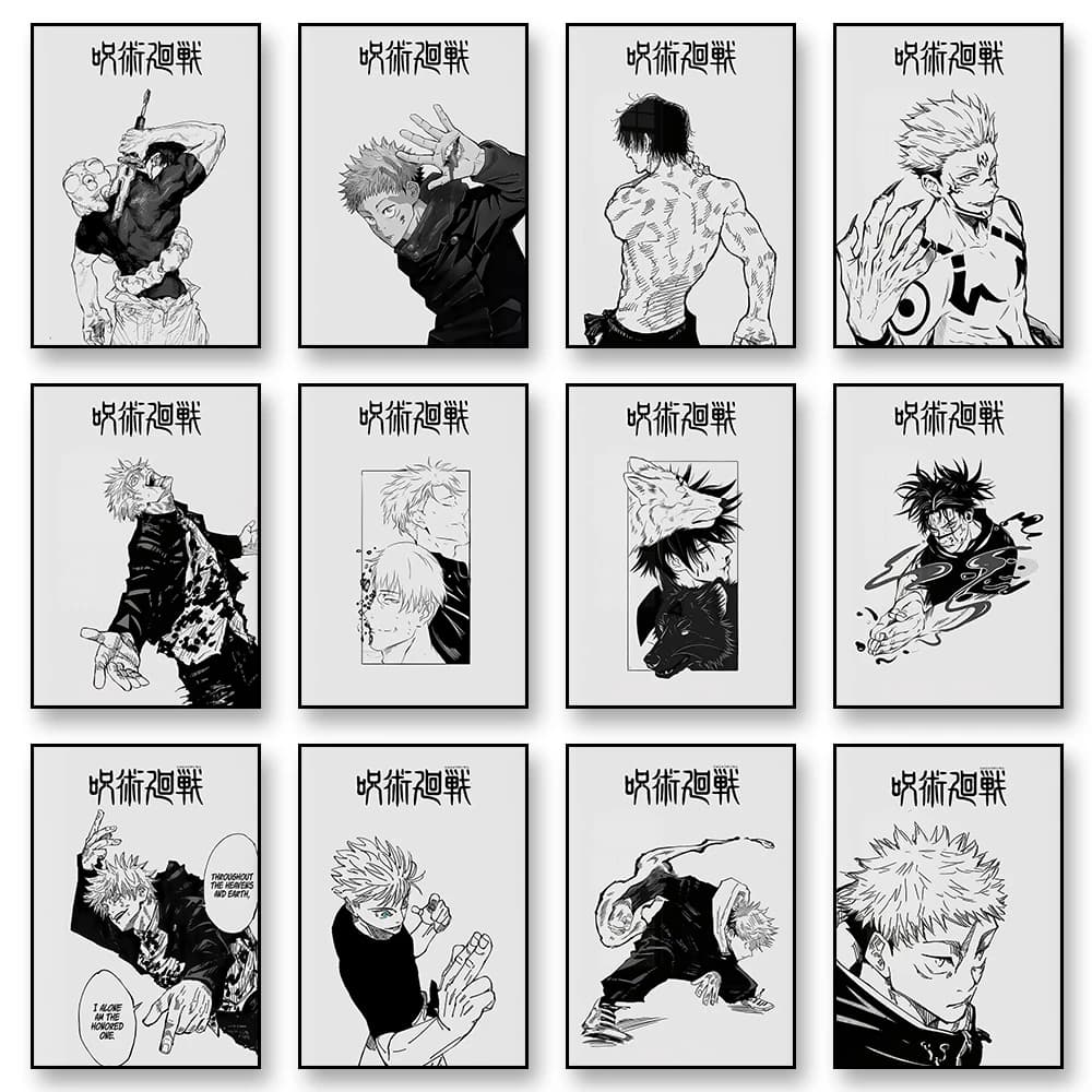 Japanese Anime Canvas Wall Art Print Poster Black White Ink Style Decorative Painting Home Living Room Decor Anime Lover Gift