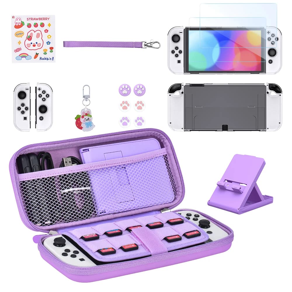 Switch OLED/LITE/NS Storage kit Switch and ear plug housing Waterproof portable travel bag for Switch and J-Con console (Viola)