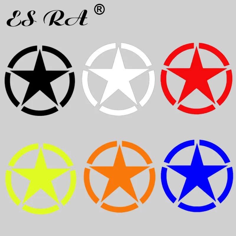 Decalcomanie militari con stella a cinque punte Adesivi riflettenti per auto in vinile adatti per la decorazione del tappo del serbatoio del carburante dello specchietto retrovisore del motociclo