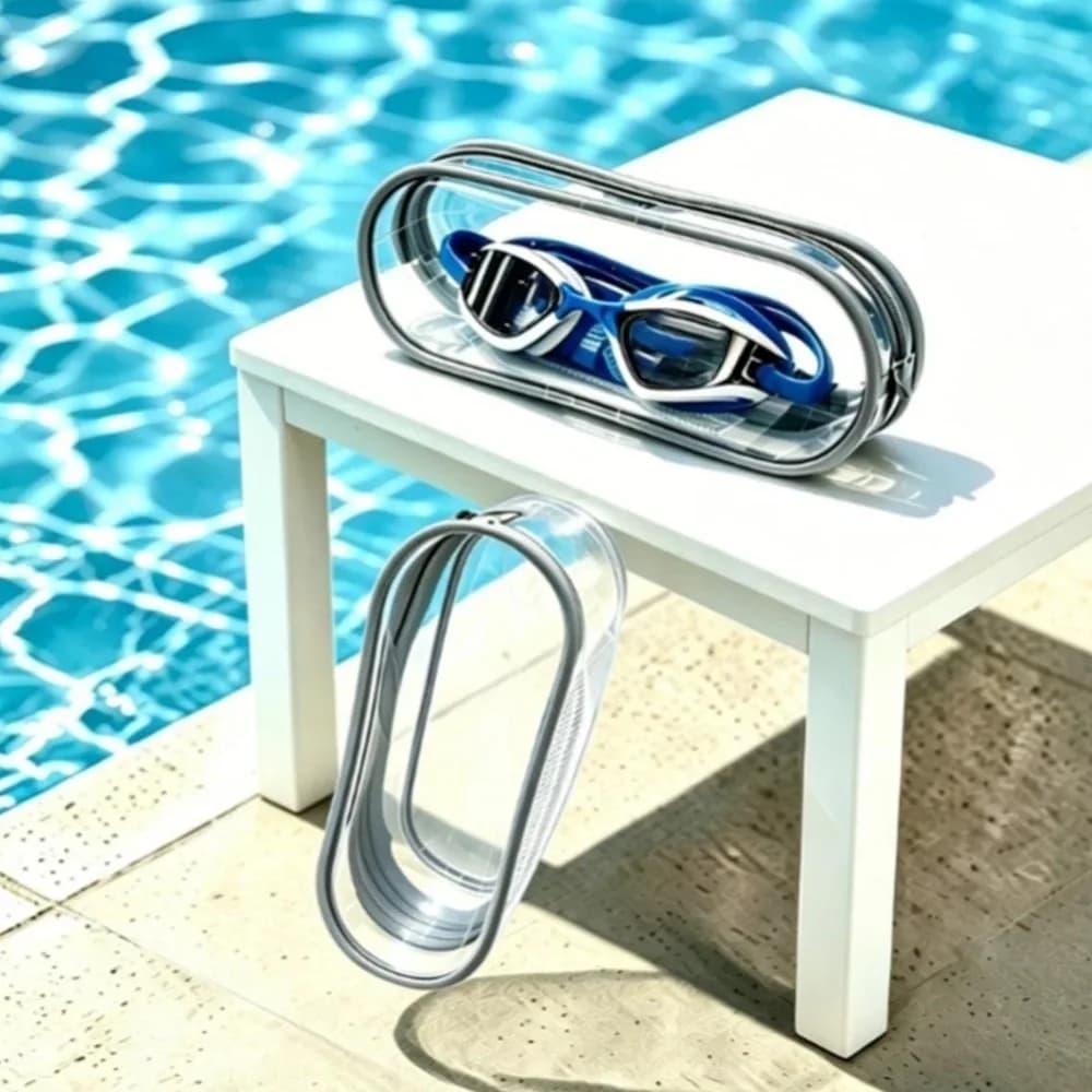 PVC Material Swim Goggles Case Breathable Fabric Transparent Design Protective Zipper Cover Compact Size Waterproof Zipper