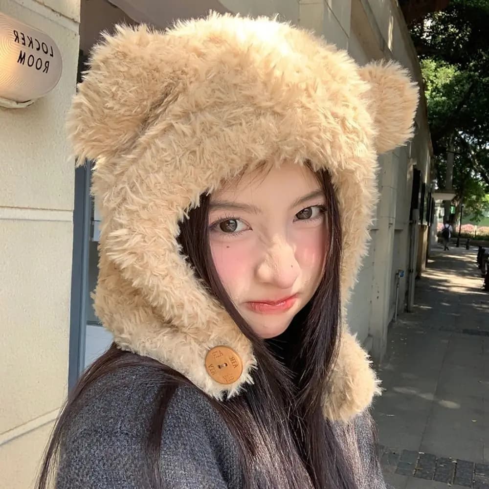 Cappello Invernale alla Moda con Protezione per le Orecchie, Cappello con Orecchie da Orso, Berretto Invernale Imbottito, Cappello Caldo in Lana per Esterni