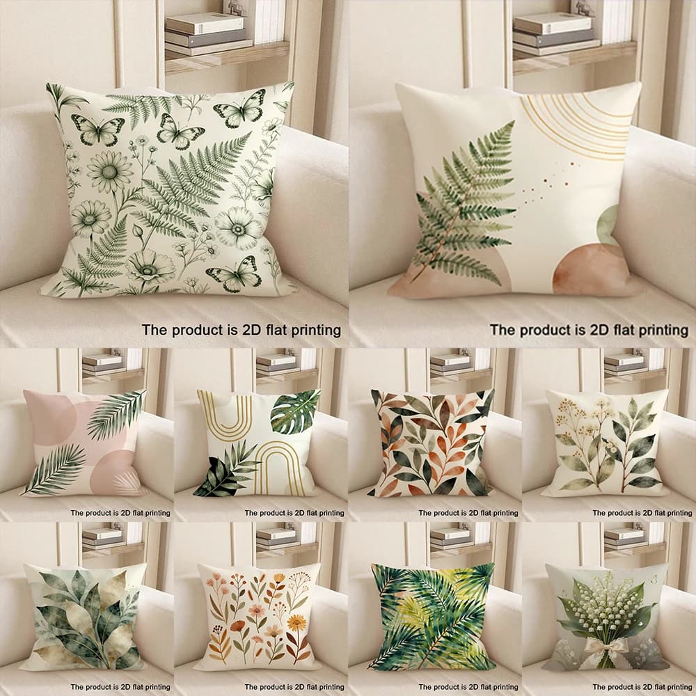 1 federa per cuscino con stampa piatta 2D con motivi floreali e a foglie, decorazione per la casa, la camera da letto, il divano