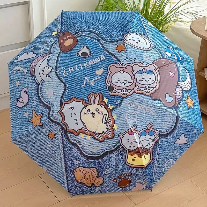 Ombrello Pieghevole Anime Chiikawa, Cartone Animato Carino Usagi Hachiware, Portatile, Protezione Solare e Antipioggia, Regalo per le Vacanze