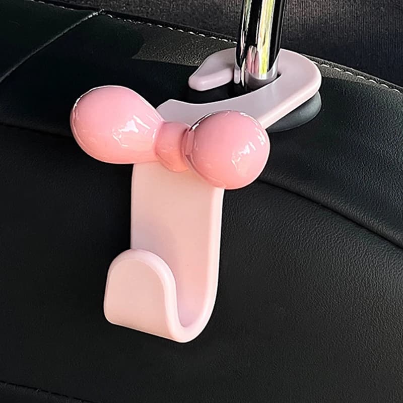 1 piece Car seat hook with pink bow: elegant headrest coat hangers to store back seat, bags, food and car organizer
