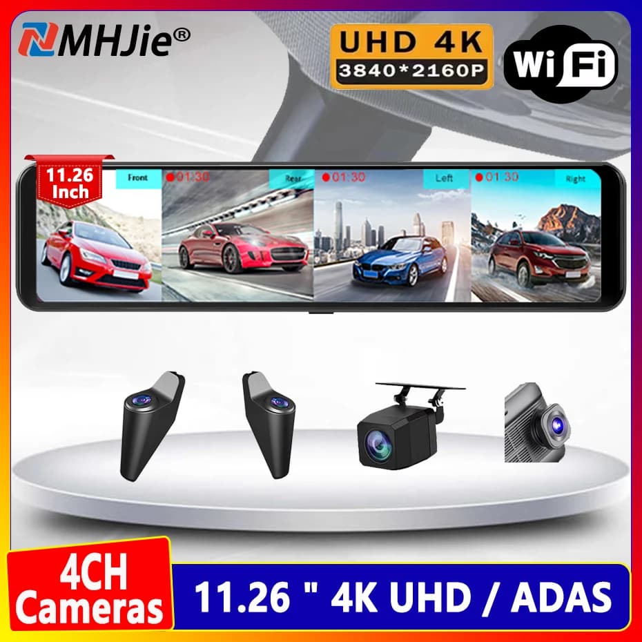 Dash Cam mirror 11,26 inch 4CH 4K Front mirror mirror 4 cameras Camera with ADAS BSD WIFI 24H Parking DVR