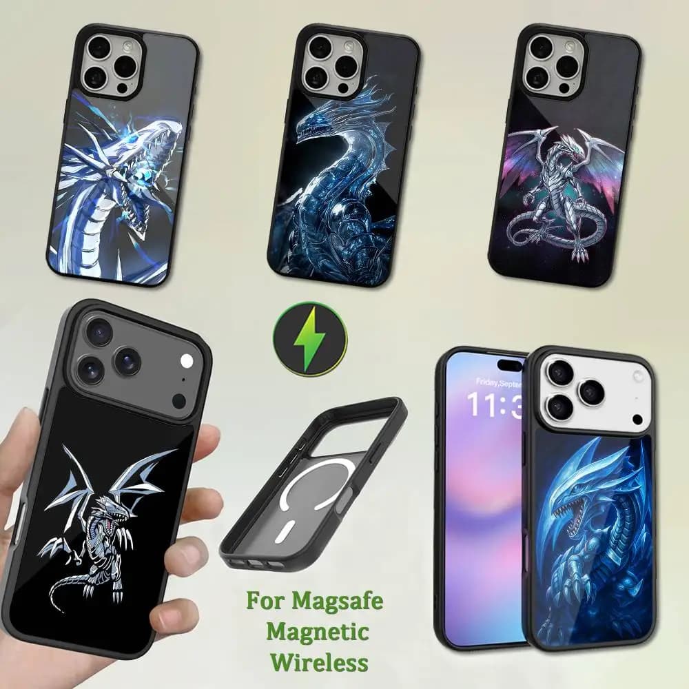 Custodia per telefono D-Dragon bianca con occhi azzurri per iPhone 13,12,11,16,15,17,14,Pro,Max,Plus,Mini,Magsafe, ricarica wireless magnetica