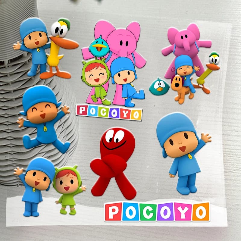Pocoyos Series UV Transfer Sticker Cartoon Elly 3D Vinyl Crystal Label Raised Decal Logo Selfadhesive Waterproof for Bottle Gift