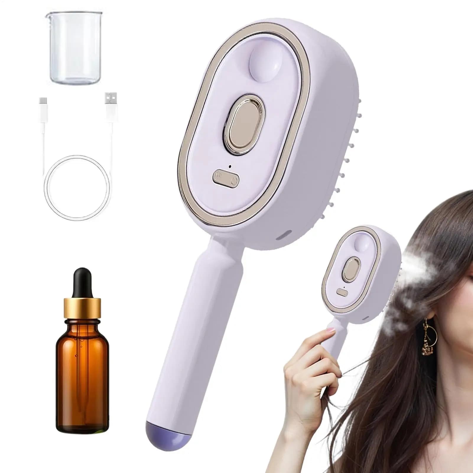 Rechargeable Steam Brush Detangling Comb With Oil Measuring Cup Steam Straightener Brush Curly Self Cleaning Steam Oil Brushes