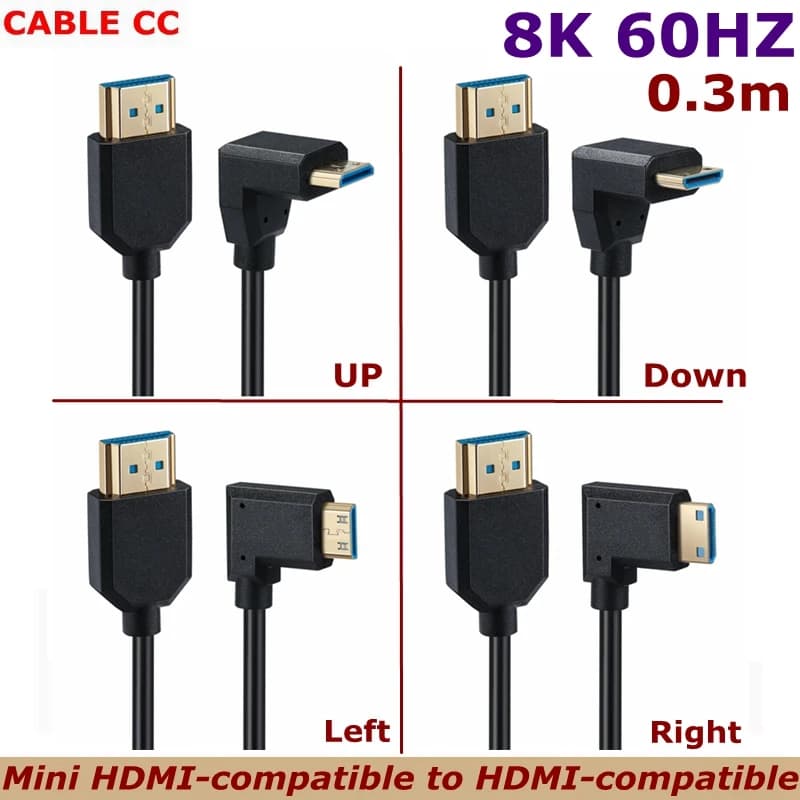 Cavo HDMI Angolato Mini Compatibile con HDMI 2.1 8K 60Hz 4K 120Hz 48Gbps HDR10+ per Fotocamera Digitale, Video, TV Box, PS5, HD Slim