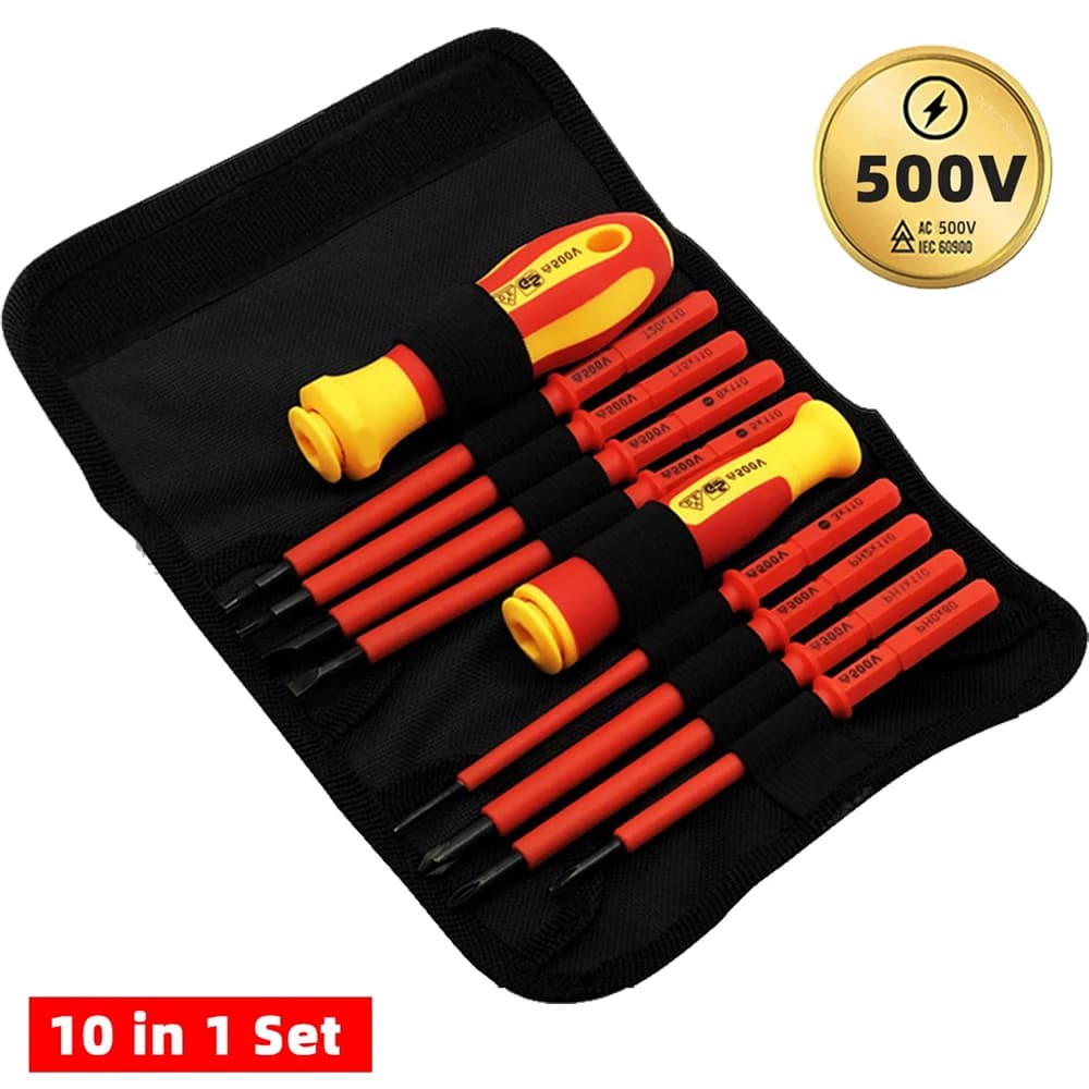 VDE isolated screwdriver set with 10 pieces interchangeable blade with magnetic housing 500V Tools for domestic and professional electricians