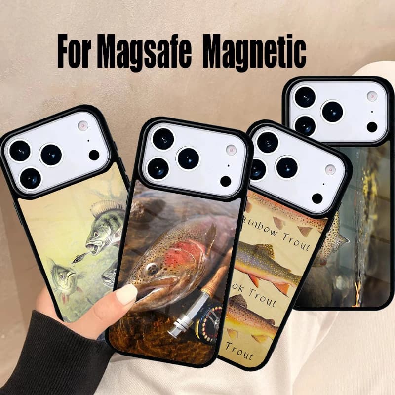 Cover per iPhone con design Trota Arcobaleno per iPhone 17 Air 16e 15 14 13 12 11 Pro Max Plus, Cover Magnetica Wireless Magsafe