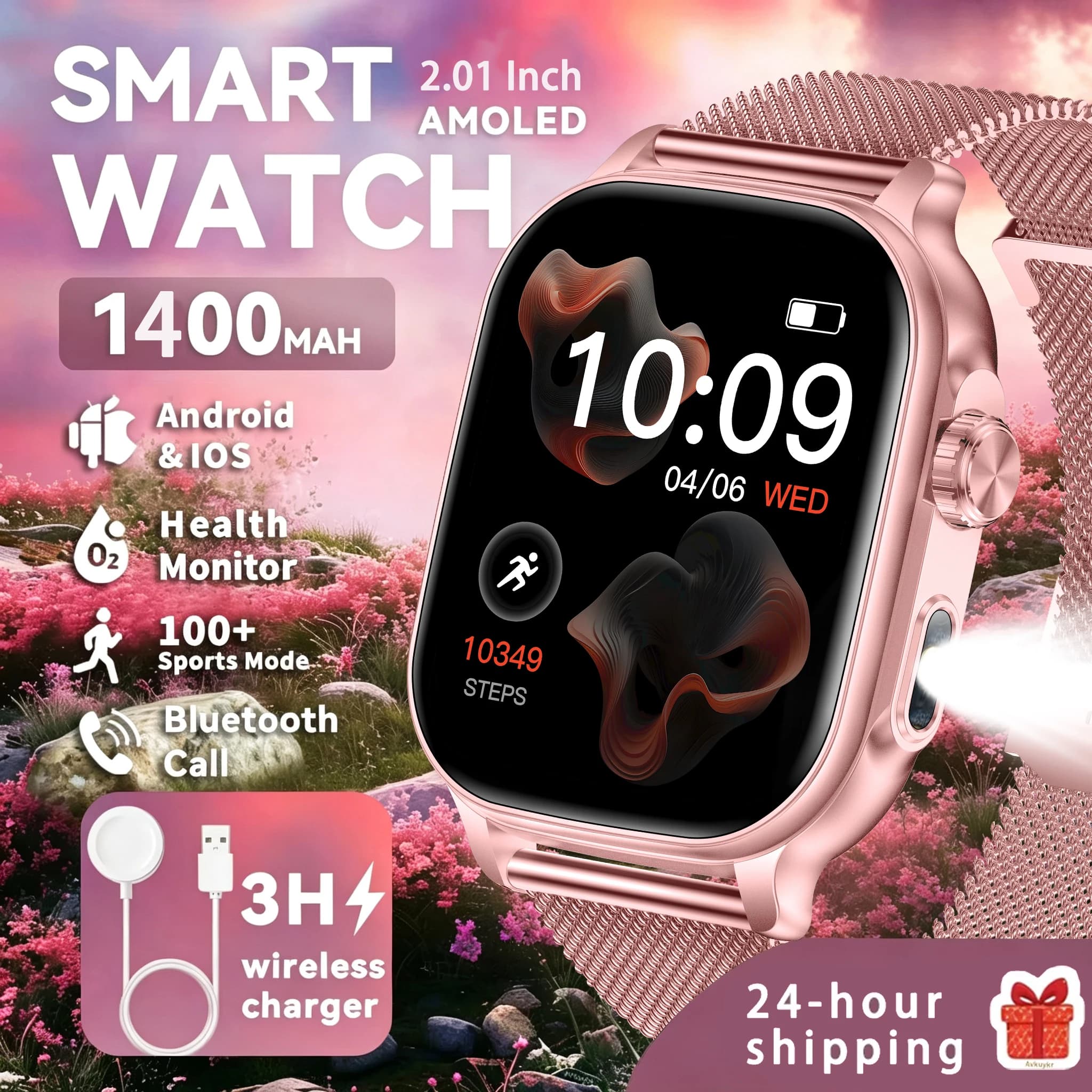 For iOS Android Watch Ultra K62 Men Women 1000mAh AMOLED 100+Sport Heart Rate HD Bluetooth Call GPS Track Waterproof Smart Watch