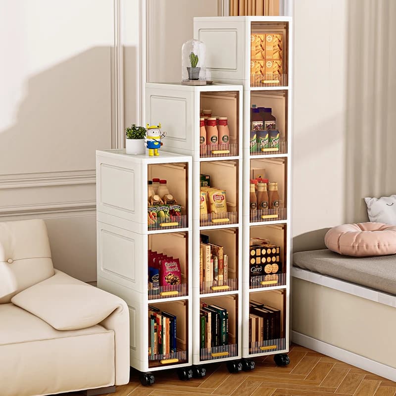 20 cm thin storage cabinet, 3/4/5 level tight organizer with wheels, multipurpose white space shelf