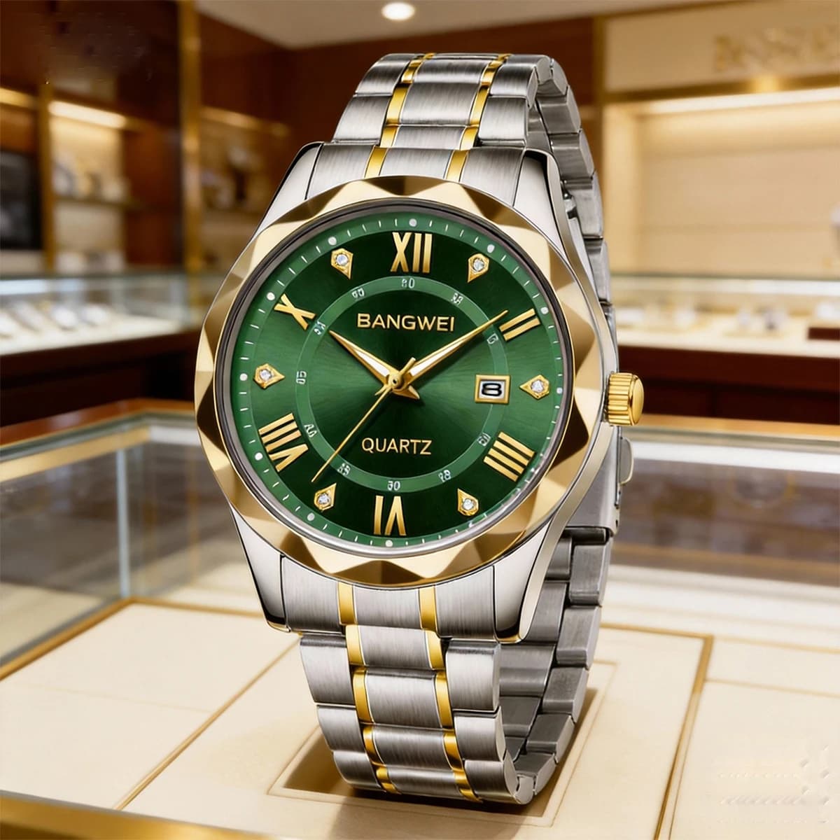 Men's BANGWEI Quartz Watch, Luxury Men's Wrist Watch with Calendar, Waterproof, Bright, With Big Dial, Simple, Men's Watch.
