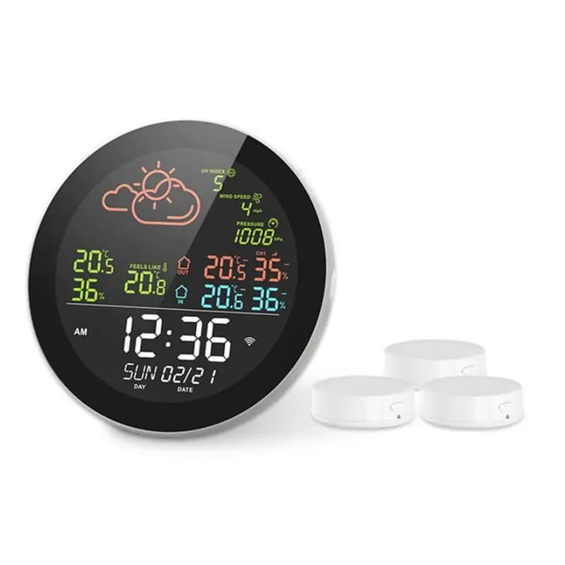 AT44-Tuya Wifi Weather Clock Weather Weather Station Wireless Smart Thermometer Hygrometer Remote Meter Alarm Clock EU Plug