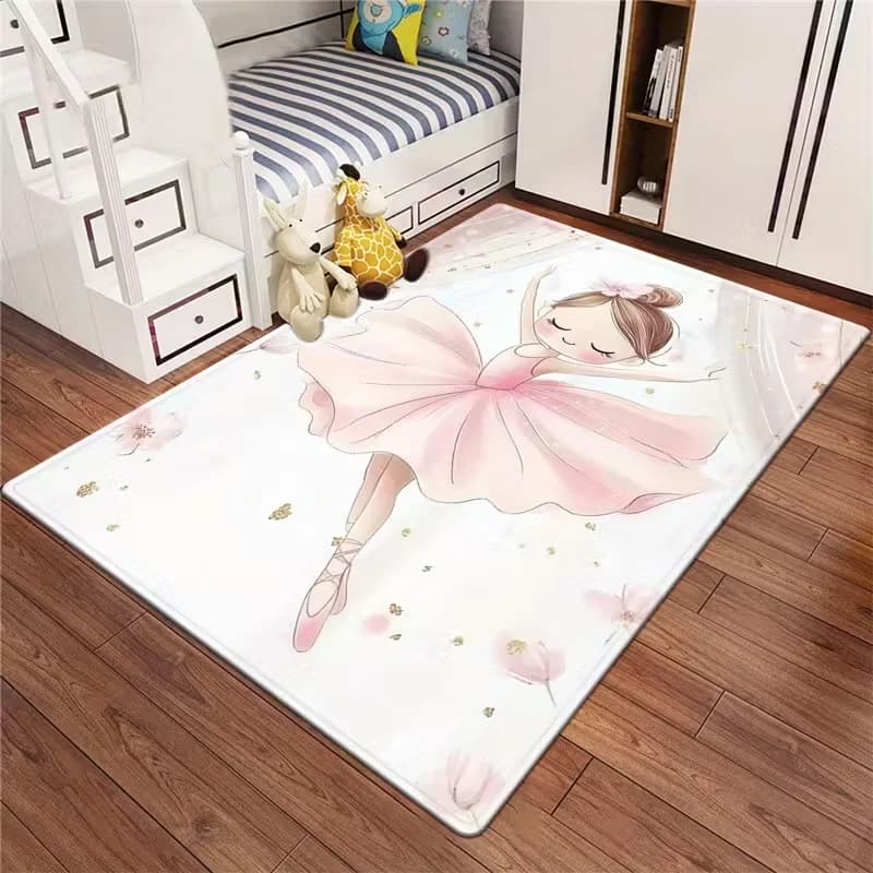 White Carpet Printed Ballet with Base Anti-slip, Suitable for Kitchen, Bathroom, Yoga, Living area, Entrance and Carpet for Party in Home