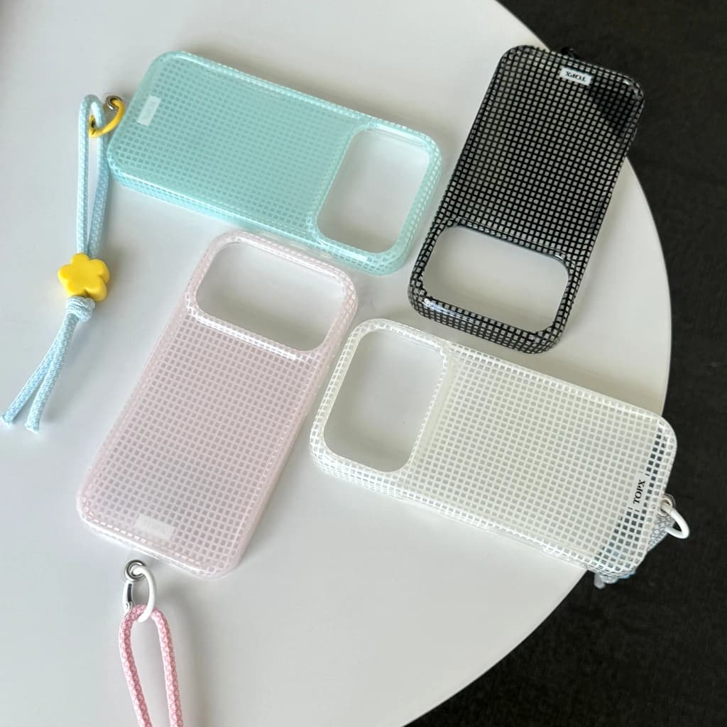 Fresh Minimalist Transparent Grid With Braided Lanyard Pendant Shock Proof Phone Cover Case for iPhone 17 16 15 Pro Max