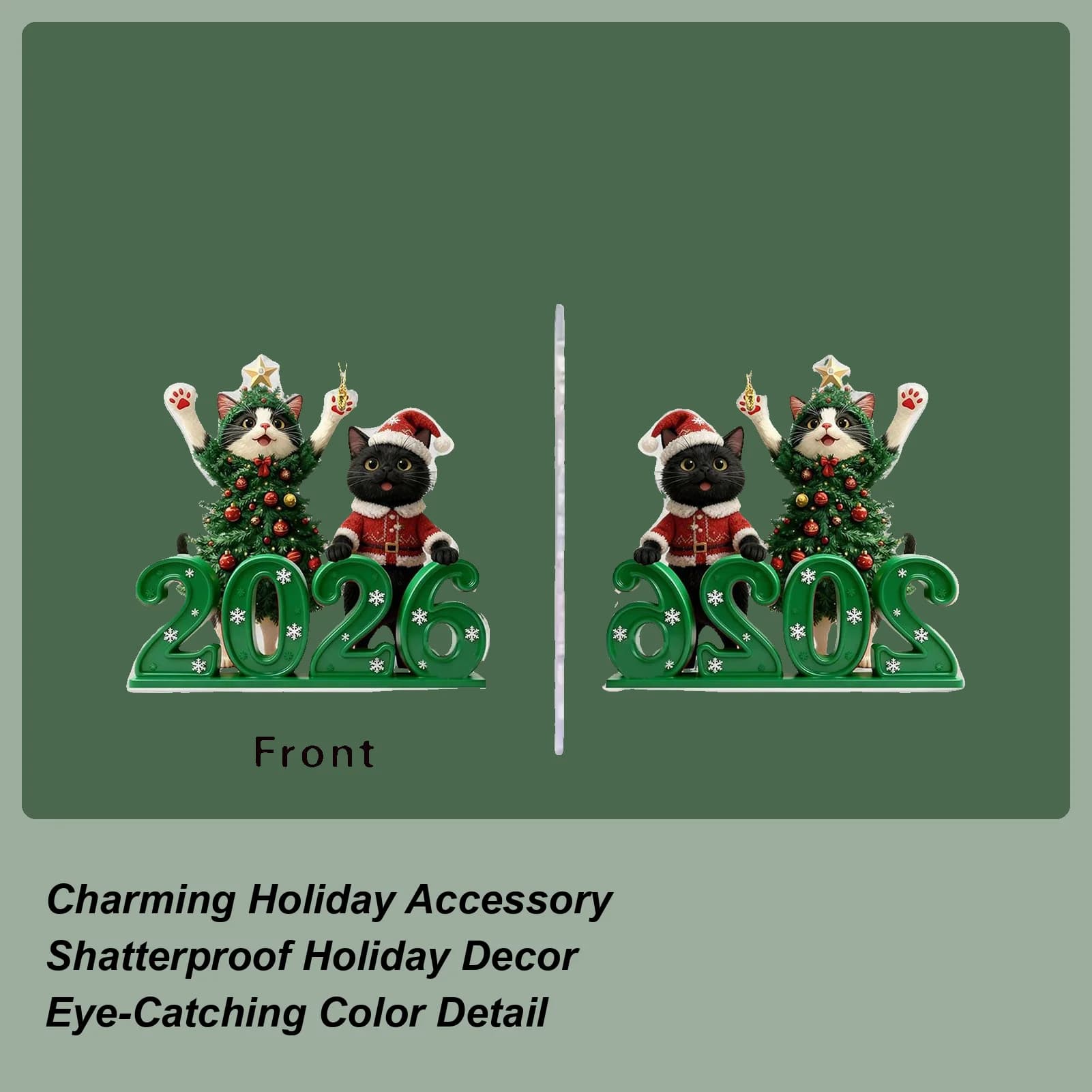 Cat Ornament Christmas 2D Cat Home Decor 2026 Cute Decorative Small Kitten Tree Ornaments For Bedroom Kitchen Mantel Door