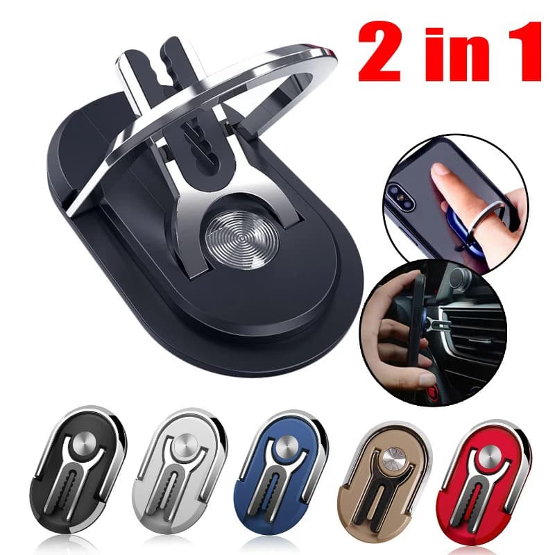 Supporto universale per telefono con anello per dito, staffa di supporto, mini supporto per telefono rotante per presa d'aria per auto, adesivo posteriore per telefono cellulare pieghevole