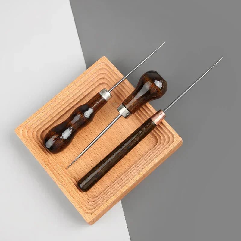 1/3 pezzi professionale in pelle manico in legno punteruolo strumenti fai da te per artigianato in pelle cuciture accessori per cucire punteruolo per cucire