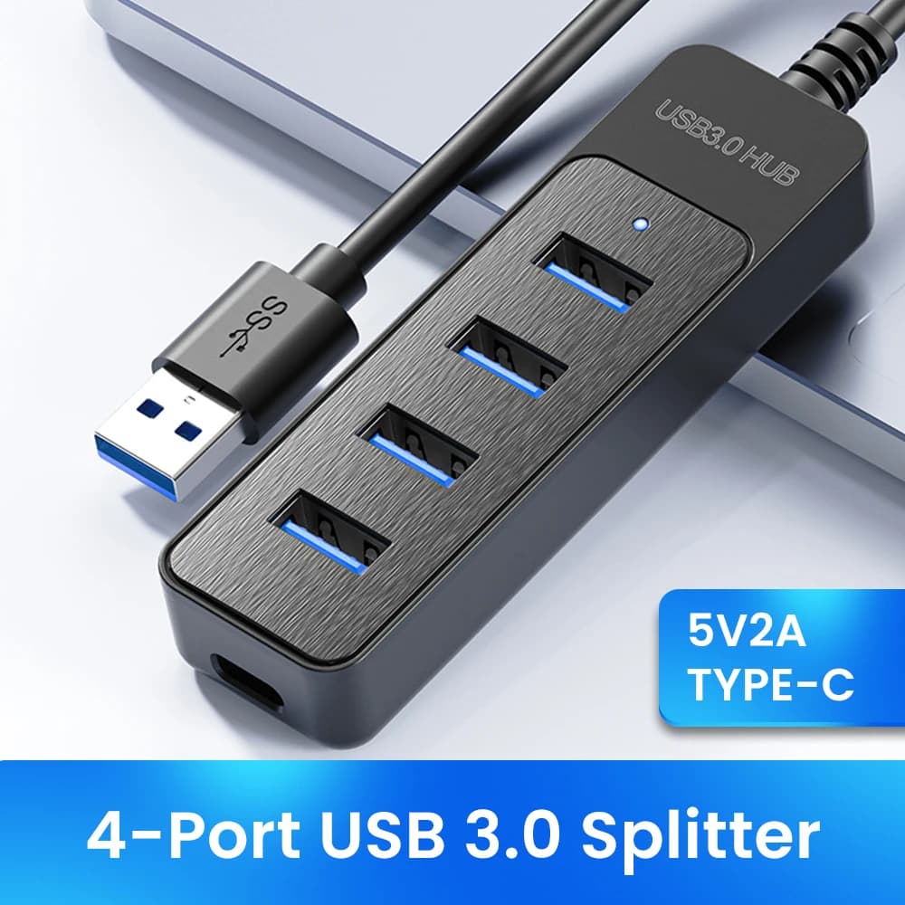Hub USB 3.0/2.0 a 4 porte, splitter multi USB, adattatore di alimentazione Type-C, espansore multiplo ad alta velocità per accessori per computer portatili
