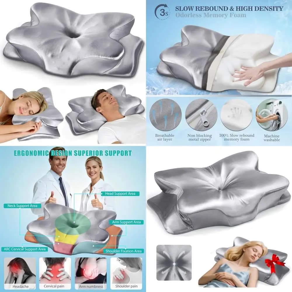 Cuscino Ergonomico in Memory Foam per Supporto del Collo - Altezze Regolabili, Fodera Rimovibile, Ideale per Chi Dorme su un Fianco o sulla Schiena